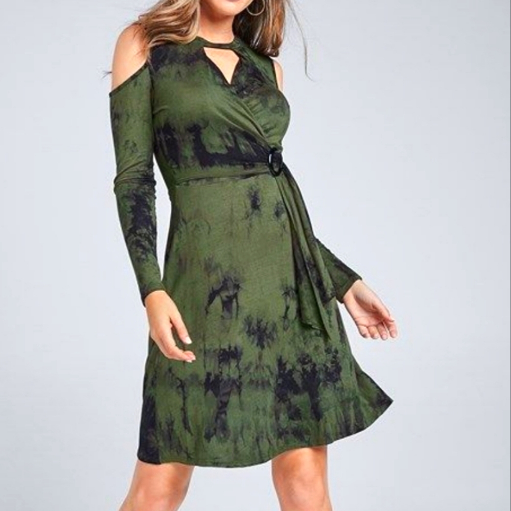 Venus Faux Wrap Tie Dye Dress L
